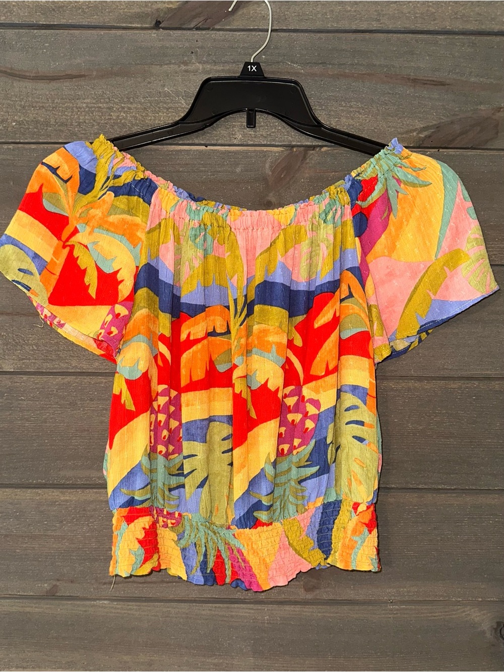Women's Off-Shoulder Multicolor Tropical Print Top